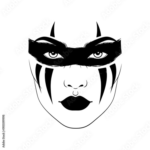 Black and White Illustration of a Masked Face.