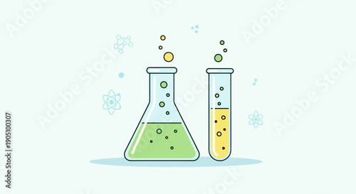Science Laboratory Equipment: Beaker and Test Tube with Bubbles