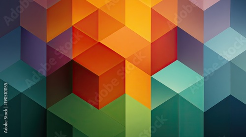 Geometric Colorful Background with Abstract 3D Cubes in Vibrant Shades of Orange, Green, and Blue for Modern Design and Creative Projects