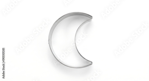 Metal Crescent Moon Cookie Cutter Isolated. Baking Tool Kitchenware.