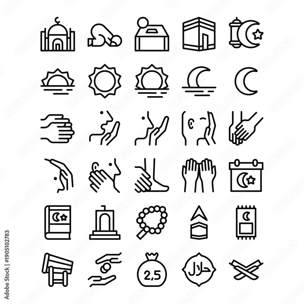 Fototapeta premium Complete Islamic Icon Bundle - Outline and Flat Design Collection