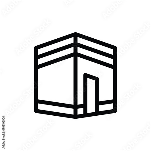 Holy Kaaba Building Icon - Mecca Pilgrimage Line Art Vector