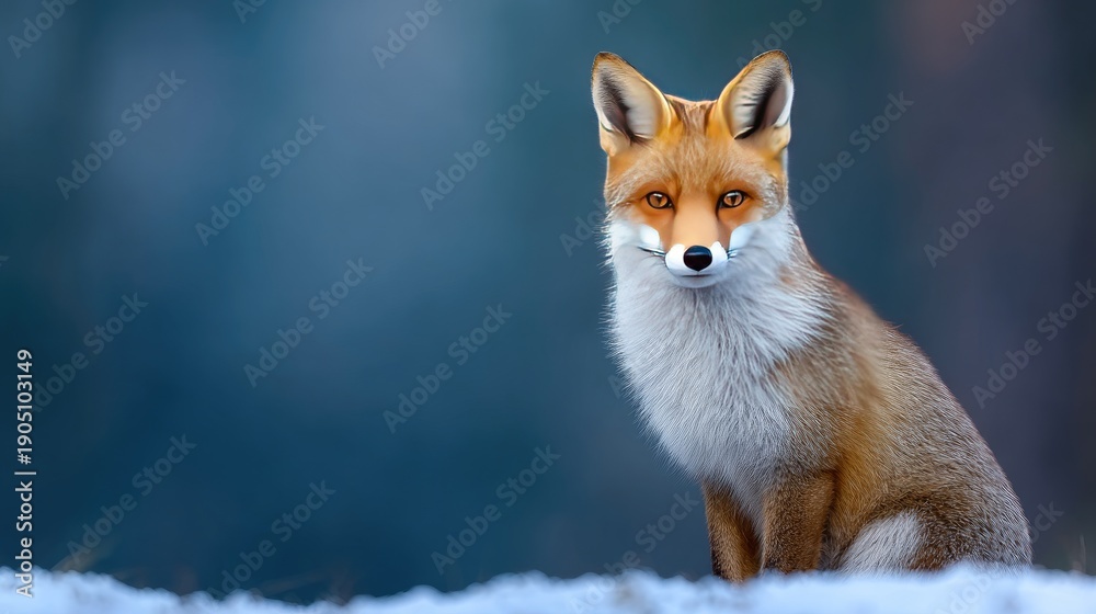 Naklejka premium Majestic Red Fox in a Snowy Landscape with a Soft Focus Background Capturing the Beauty of Nature's Wildlife in a Wintery Wonderland