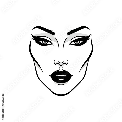 Woman Face Illustration with Bold Makeup.