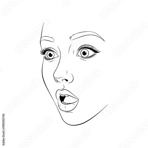 Woman Face Sketch with Surprised Expression.