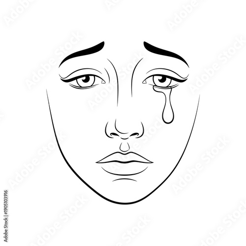 Woman Face with Single Tear Illustration.