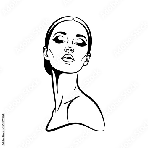 Woman Portrait Line Art Illustration.