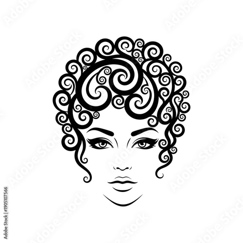 Woman with curly hair illustration black.