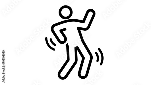 Minimalist stick figure in dynamic motion depicting running or dancing action.