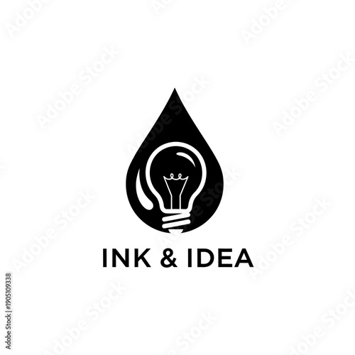 Creative light bulb inside ink drop icon for creative agency or printing company branding identity logo design template Ink & Idea