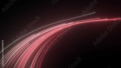 An abstract red background features glowing lines and bright energy waves to create a futuristic dark wallpaper design with motion and light