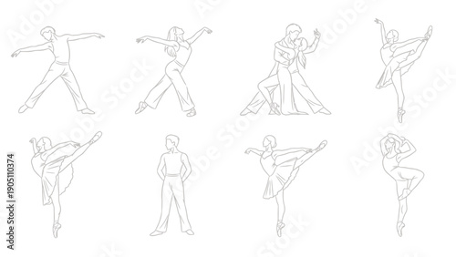 Illustrated Series of Dynamic Dance and Gymnastics Poses in Silhouette.