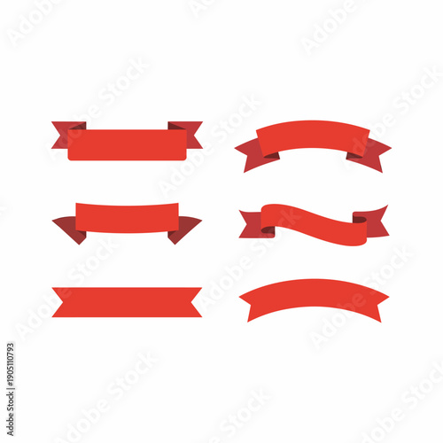 Red ribbon banners in various shapes and styles on white background red ribbons labels tags stickers.
