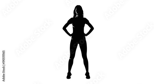 Silhouette of a confident woman standing with hands on hips and feet shoulder-width apart in a strong pose