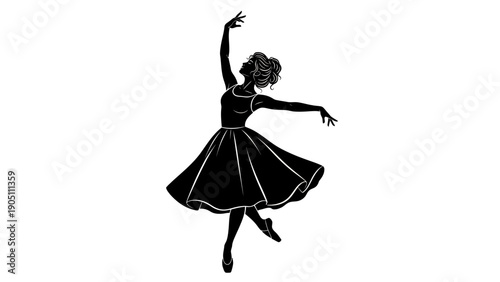 Silhouette of a graceful woman dancing in a flowing black dress.