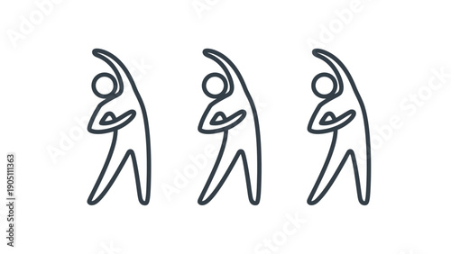 Three Stylized Abstract Figures in Sync Performing a Pose and Dance.