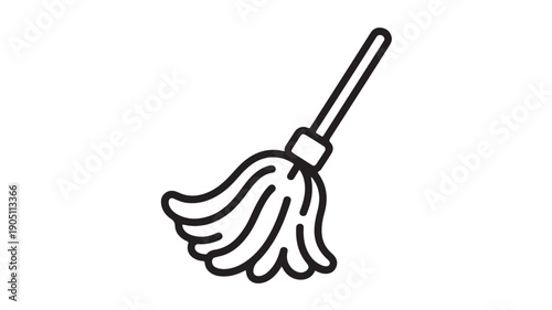 Broom icon in simple line art style with black color on white background for cleaning symbol