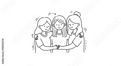 Three women standing together in unity and solidarity, holding hands in a heartwarming display of friendship and togetherness