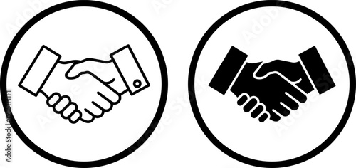 Handshake icons in circle frames for business partnership and agreement