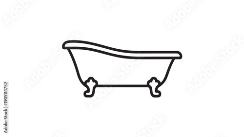 Vintage Bathtub in Simple Line Art with Black Outline on White Background for Bathroom Design
