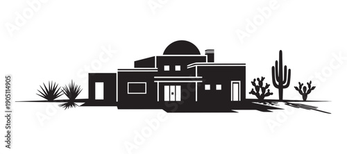 Southwestern adobe house vector illustration desert landscape cacti