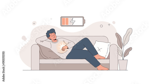 Man Relaxing on Sofa Reading Book.