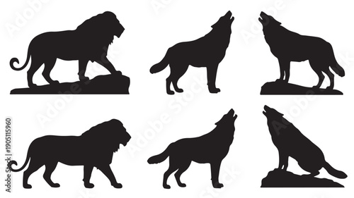A collection of majestic lion and wolf silhouettes, captured in dynamic poses