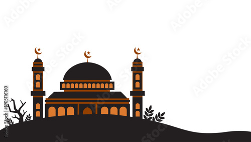 islamic mosque silhouette on hill under night sky for ramadan kareem celebration