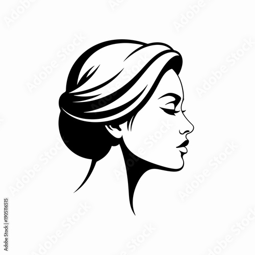 Elegant vector profile portrait of a serene woman with her hair styled in a classic updo