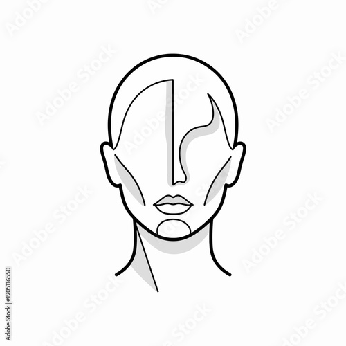Abstract Line Art Portrait of Human Face, Minimalist Vector Graphic Illustration
