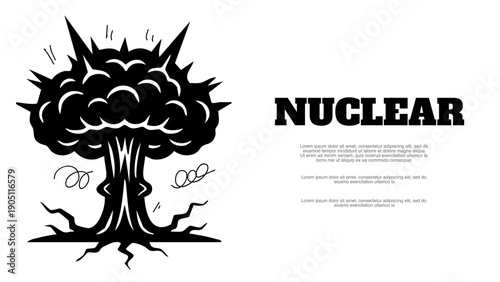 nuclear explosion mushroom cloud silhouette with text for war awareness concept design