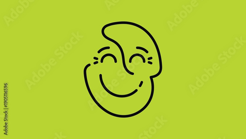 Abstract line art of a happy face with closed eyes.