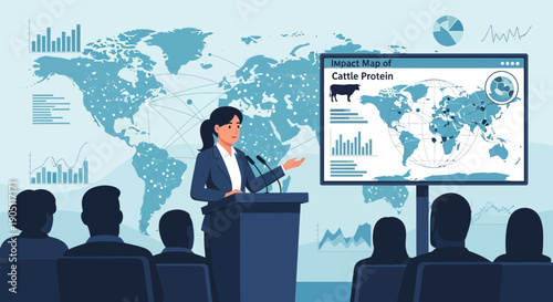 Business Presentation on Cattle Protein Industry with World Map.