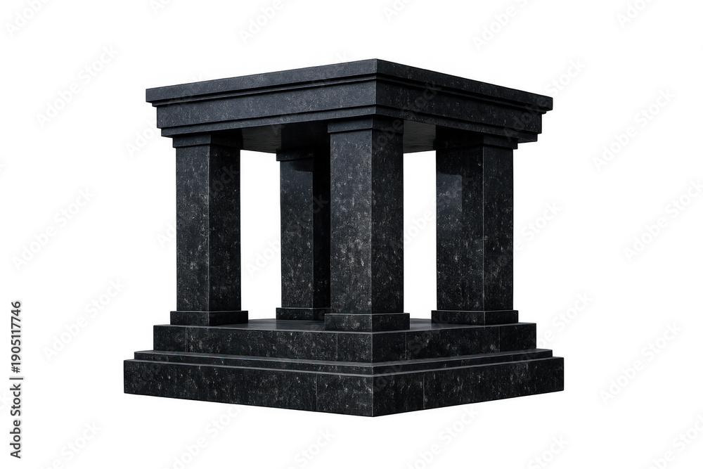 Fototapeta premium Elegant black granite podium with marble column structure on transparent background, classical 3d architectural render