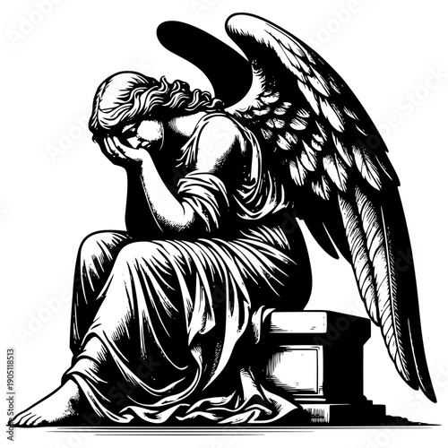 Angel in grieving pose vector illustration