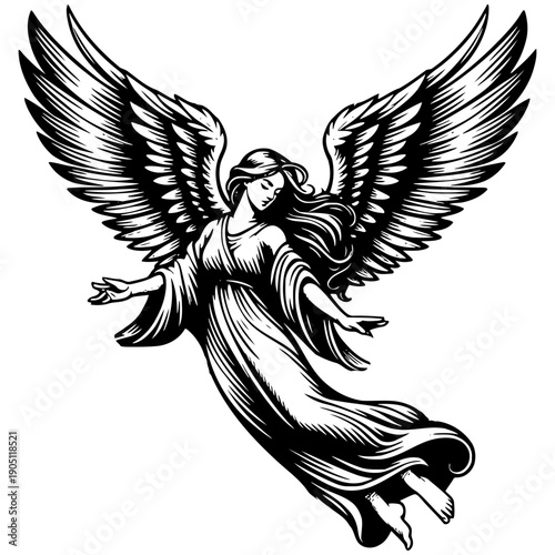 Angel with wings spread vector illustration