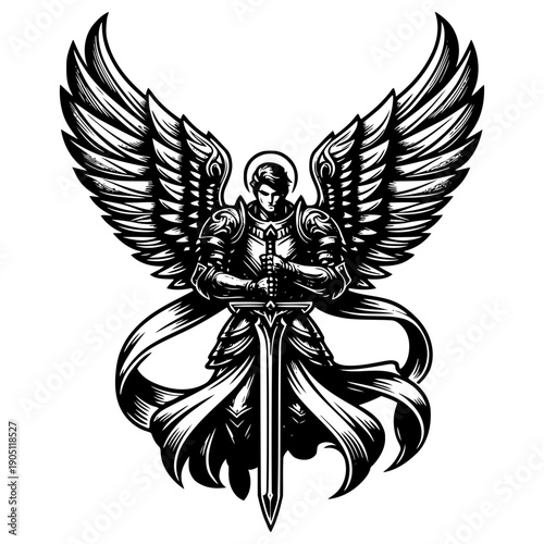 Angel with sword vector illustration
