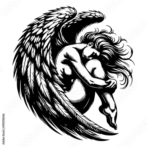 Angel in grieving pose vector illustration