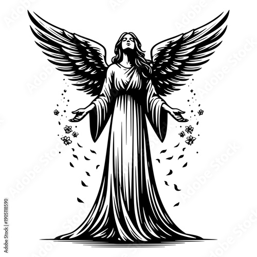 Angel with wings spread vector illustration