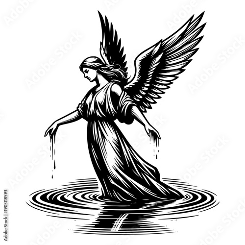 Angel with wings spread vector illustration