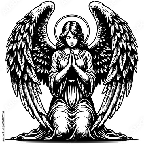 Angel kneeling vector illustration