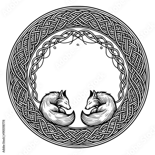 Foxes with Celtic knot vector illustration