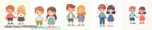 vector 2 children standing holding hands together