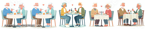 simple romantic old couple eating vector on valentine