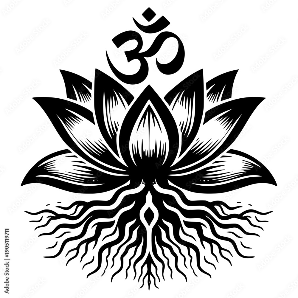 Obraz premium Lotus flower with Om symbol vector illustration