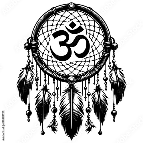 Dreamcatcher with Om symbol vector illustration