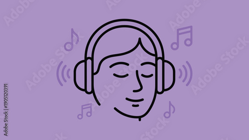 Person Enjoying Music Through Headphones with Musical Notes.