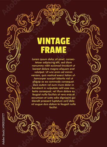 Vintage border floral themed gold style border engraving