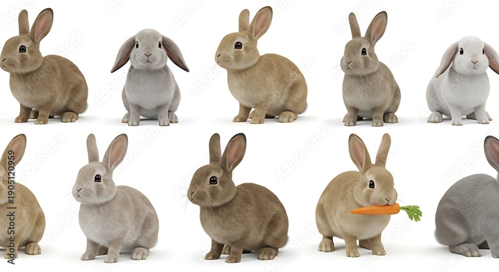 Obraz premium Cute rabbits carrot healthy pet animal rabbit eating vegetables fresh