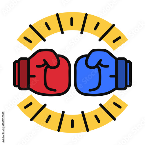 boxing gloves flat icon, Competition and confrontation concept illustrated by two boxing gloves facing each other.